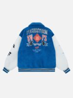Hip-hop Loose Letters Embroidered Patch Faux Lambswool Jacket - 1590