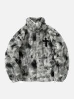 American Vintage Tie-dye Gradient Plush Embroidered Lambswool Jacket - 1558