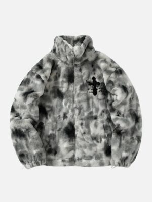 American Vintage Tie-dye Gradient Plush Embroidered Lambswool Jacket - 1558