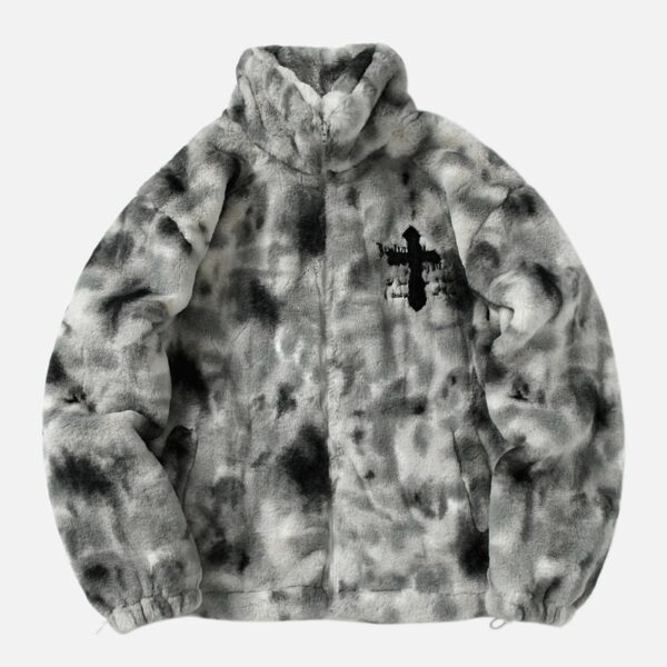 American Vintage Tie-dye Gradient Plush Embroidered Lambswool Jacket - 1558