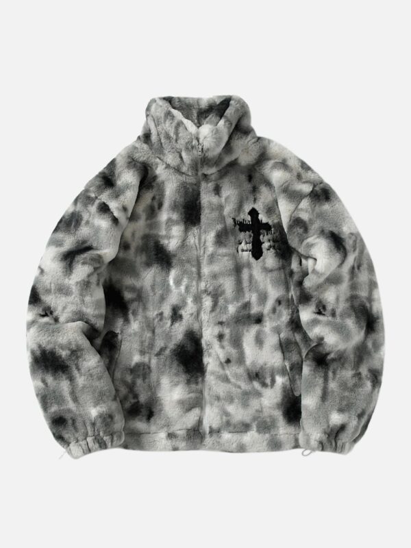 American Vintage Tie-dye Gradient Plush Embroidered Lambswool Jacket - 1558