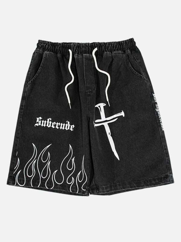 Flame Print Loose Shorts