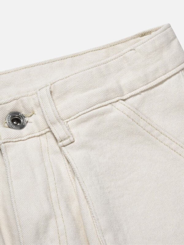 High Street Zipper Patchwork Pocket Denim Pants Straight Leg