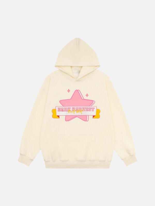Pentagram Letter Embroidered Hooded Sweatshirt