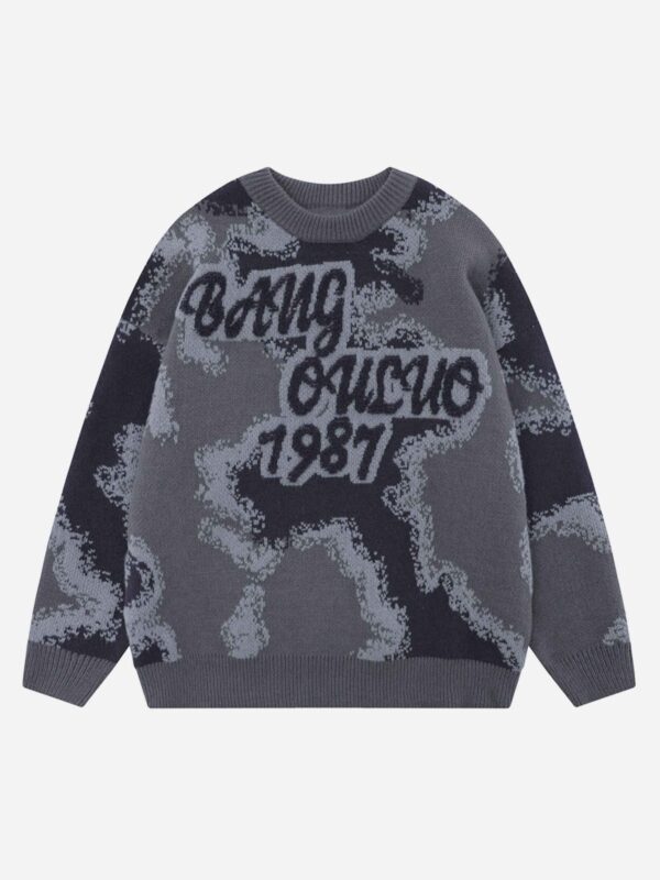Camouflage Peplum Crew Neck Knit