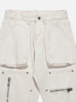 High Street Zipper Patchwork Pocket Denim Pants Straight Leg
