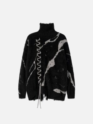 Rip Damage Design Turtleneck Knitwear Sweater - 1525