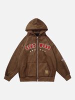 Retro Letter Embroidery Cardigan Hoodie Jacket