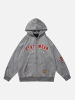 Retro Letter Embroidery Cardigan Hoodie Jacket