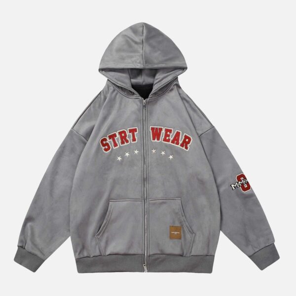 Retro Letter Embroidery Cardigan Hoodie Jacket