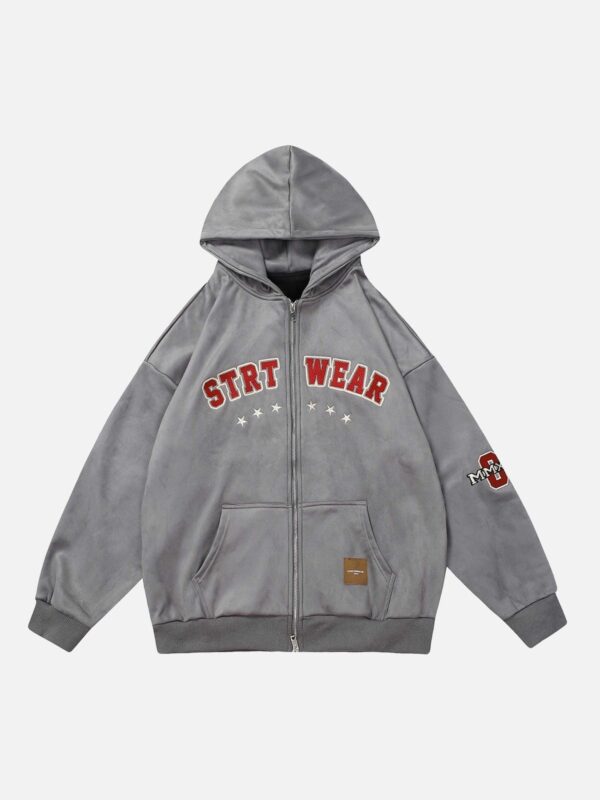 Retro Letter Embroidery Cardigan Hoodie Jacket