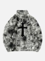 American Vintage Tie-dye Gradient Plush Embroidered Lambswool Jacket - 1558