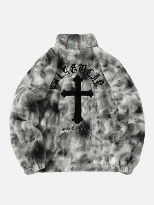 American Vintage Tie-dye Gradient Plush Embroidered Lambswool Jacket - 1558