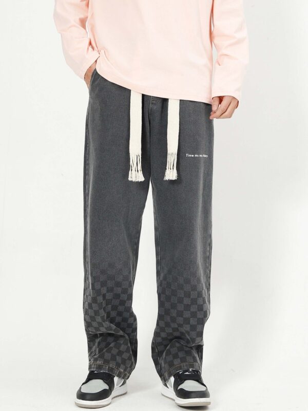 American Washed Elastic Waist Denim Casual Pants