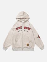 Retro Letter Embroidery Cardigan Hoodie Jacket