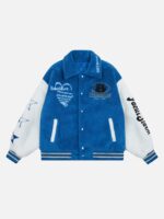 Hip-hop Loose Letters Embroidered Patch Faux Lambswool Jacket - 1590