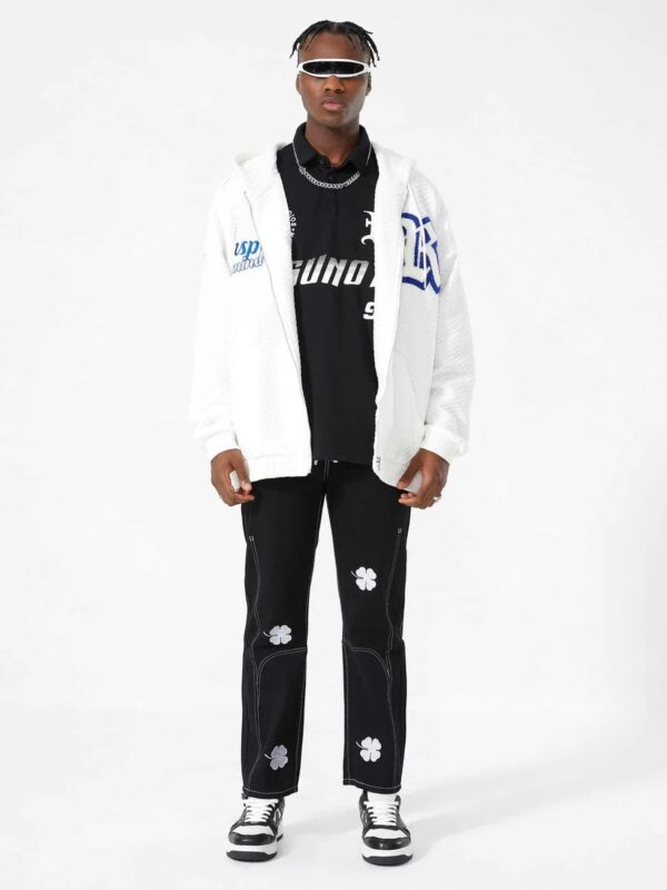 Letter Embroidered Hoodie Jacket -1095