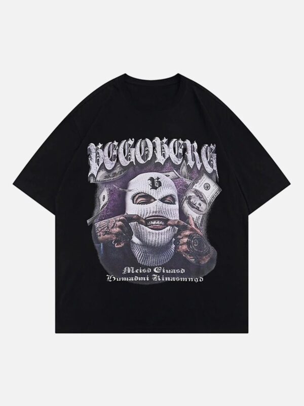 Masked Gangster Portrait Printed T-Shirt-1533