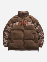 Retro Letter Print Puffer Jacket -1396