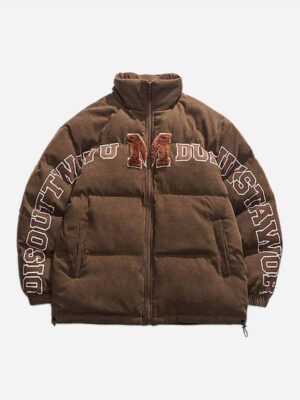 Retro Letter Print Puffer Jacket -1396