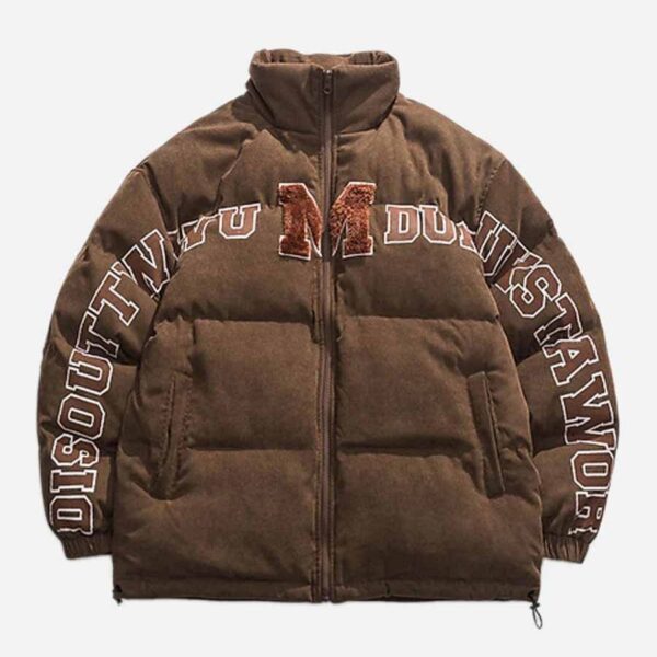 Retro Letter Print Puffer Jacket -1396