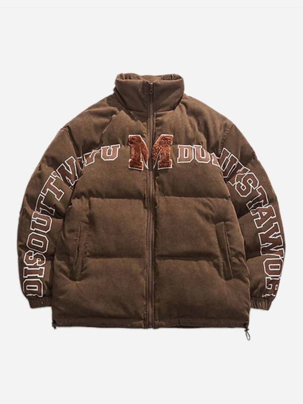 Retro Letter Print Puffer Jacket -1396
