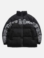 Retro Letter Print Puffer Jacket -1396