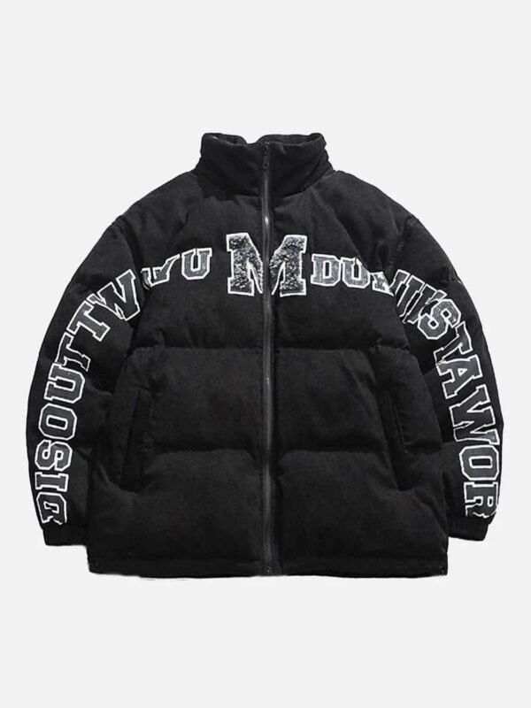 Retro Letter Print Puffer Jacket -1396