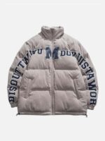 Retro Letter Print Puffer Jacket -1396