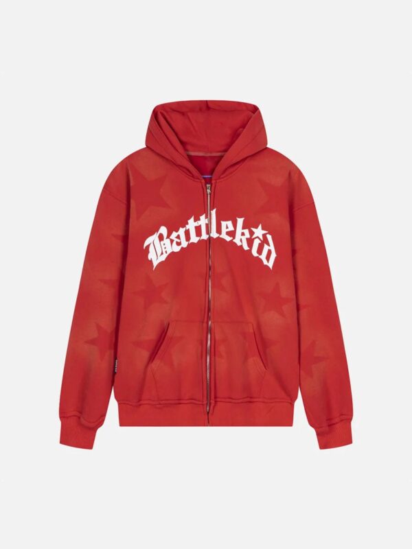 Star Letter Print Zipper Hoodie Jacket - 1540