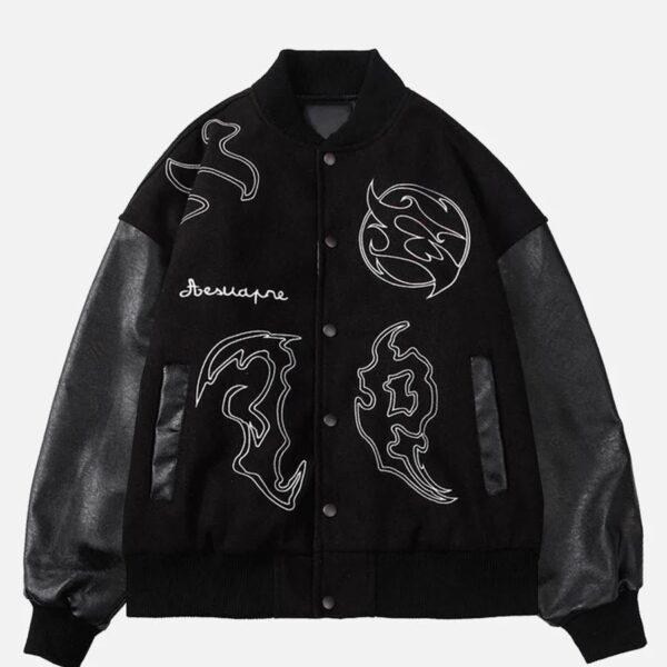 Symbol Embroidery PU Leather Racing Jacket -1133