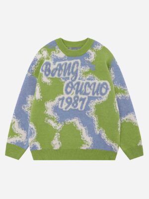 Camouflage Peplum Crew Neck Knit