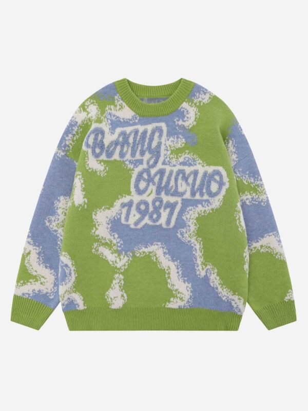 Camouflage Peplum Crew Neck Knit