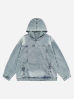 High Street Washed And Worn Denim Hoodie - 1464