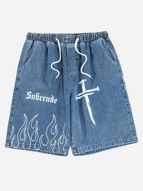 Flame Print Loose Shorts
