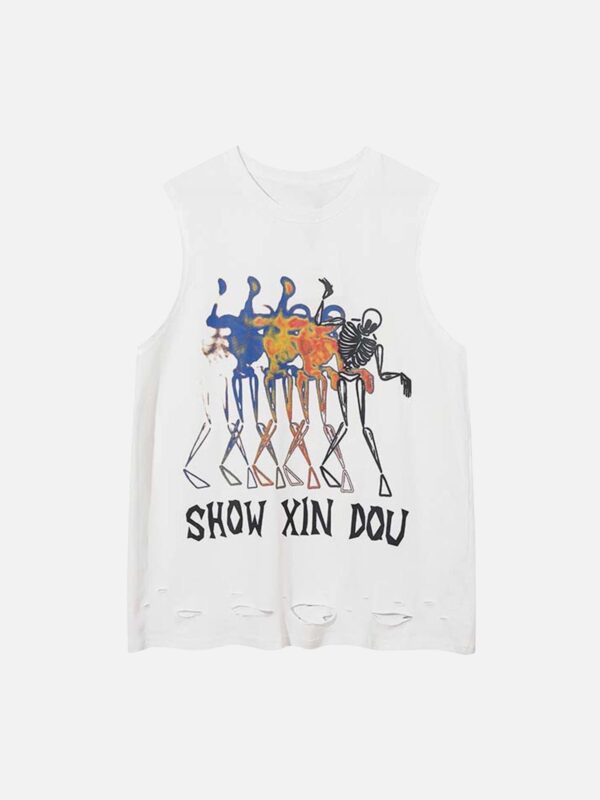 Hip-hop Letter Print Ragged Undershirt