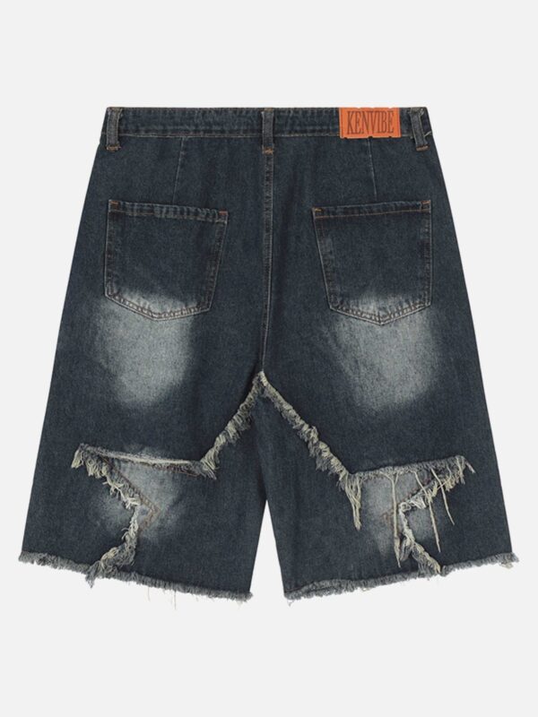 American Pentagram Tassel Patch Denim Shorts