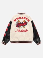 American Patchwork PU Leather Sleeve Embroidered Alphabet Baseball Jacket
