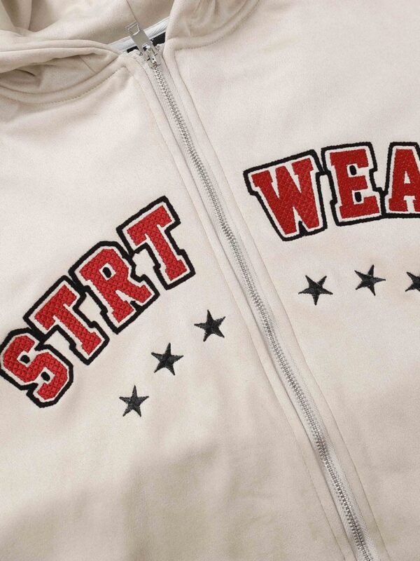 Retro Letter Embroidery Cardigan Hoodie Jacket