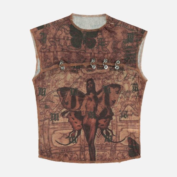 American Vintage Butterfly Embroidery Pattern Sleeveless Vest -1605